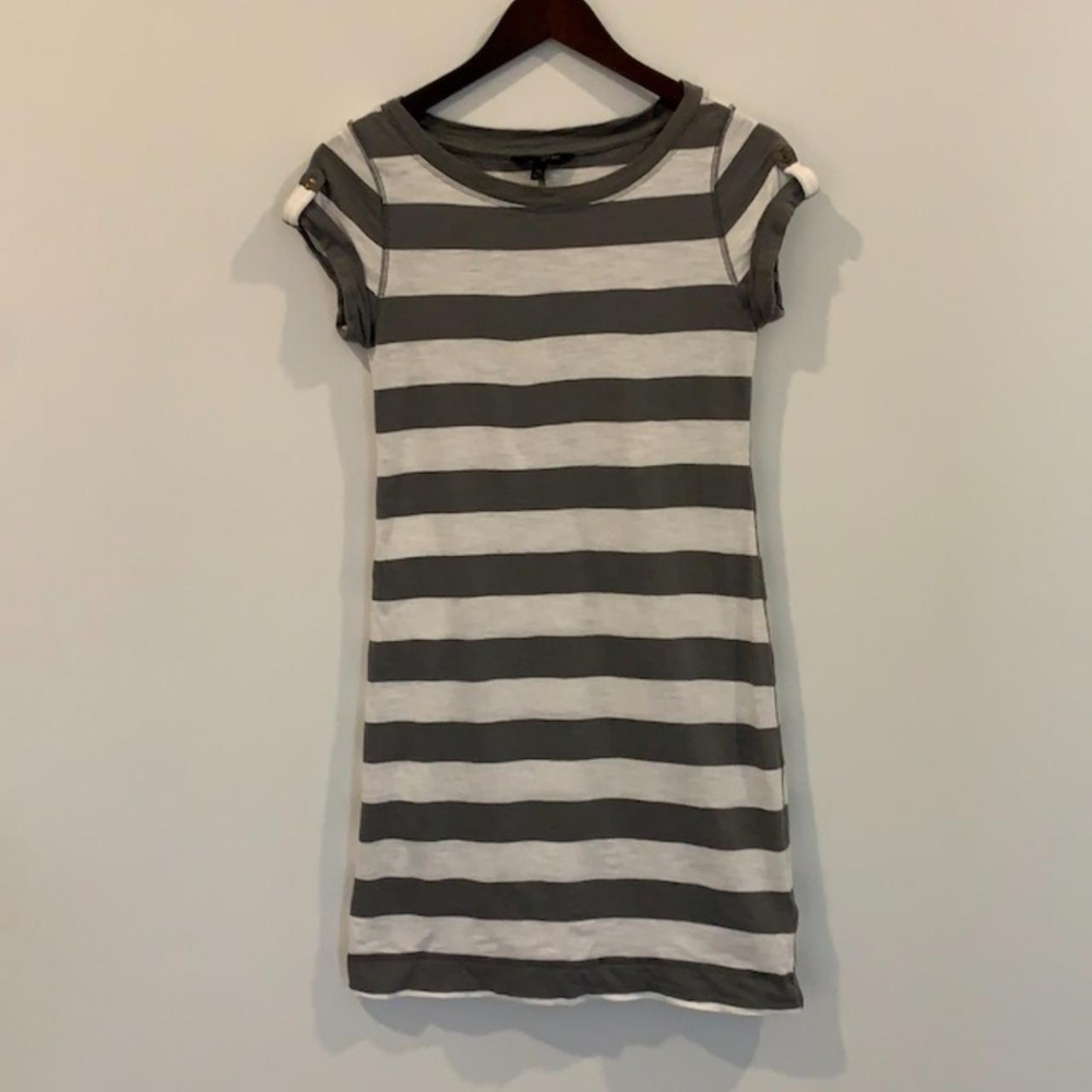 Banana Republic Gray White Striped Cap Sleeve T-Shirt Mini Dress M